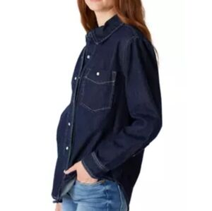 Blank NYC Shotcaller Shirt Womens XS Dark Denim Pearl Snap Button Western Street